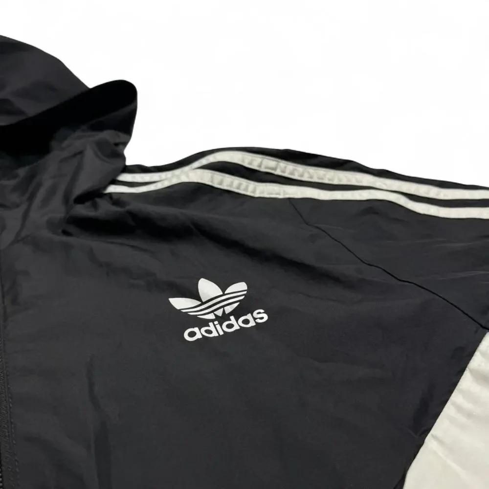 Adidas Originals Youth Large Hooded Windbreaker Jacket Black White